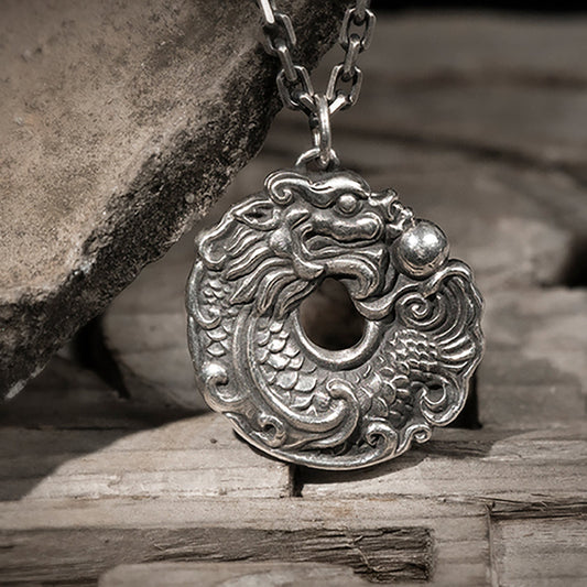 925 silver Chinese brave pendant necklace, Chinese Tang lion necklace, lion lucky necklace, men's necklace - handmade