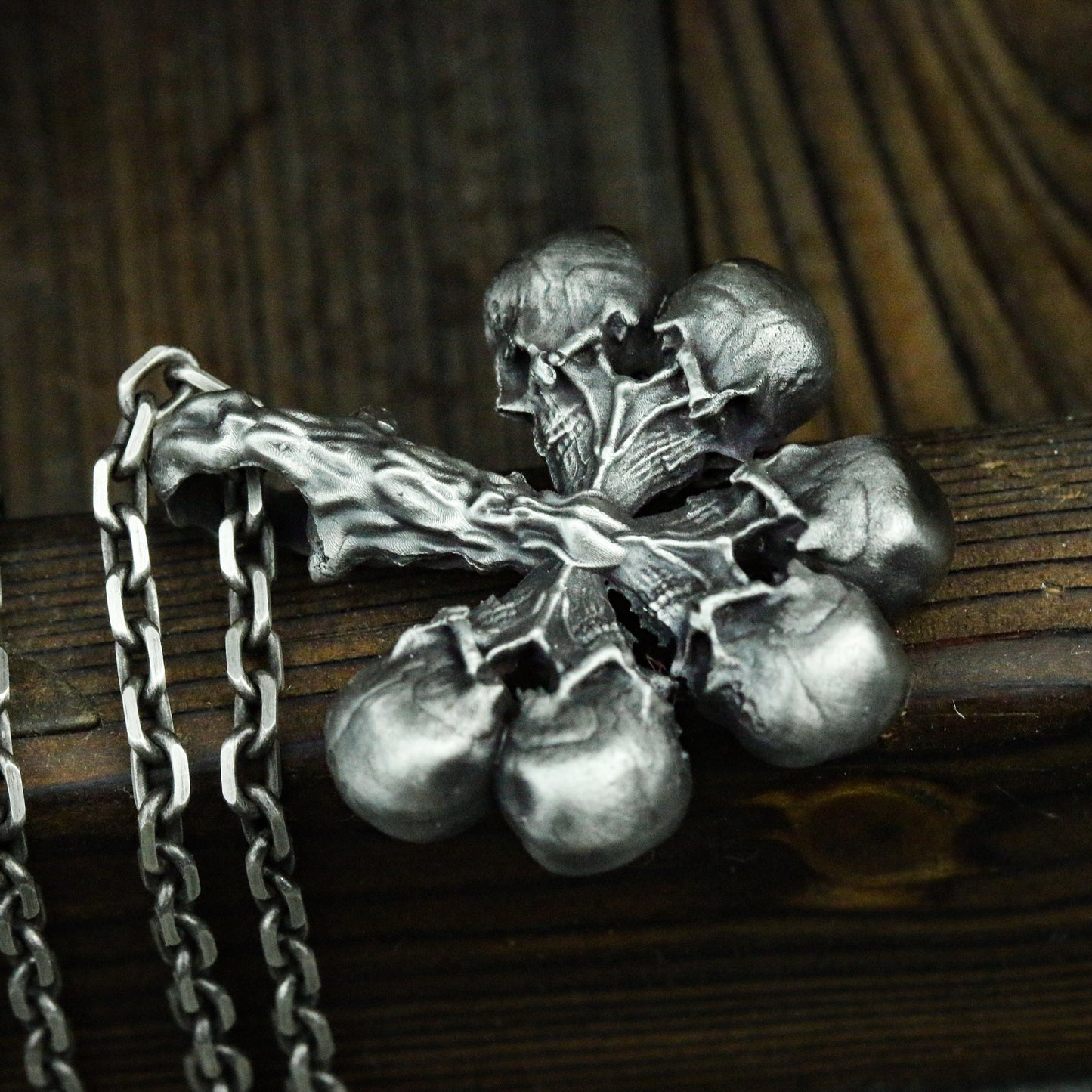 Playing card Club 925 silver pendant necklace, Gambling lucky pendant, Skull Club silver necklace gift