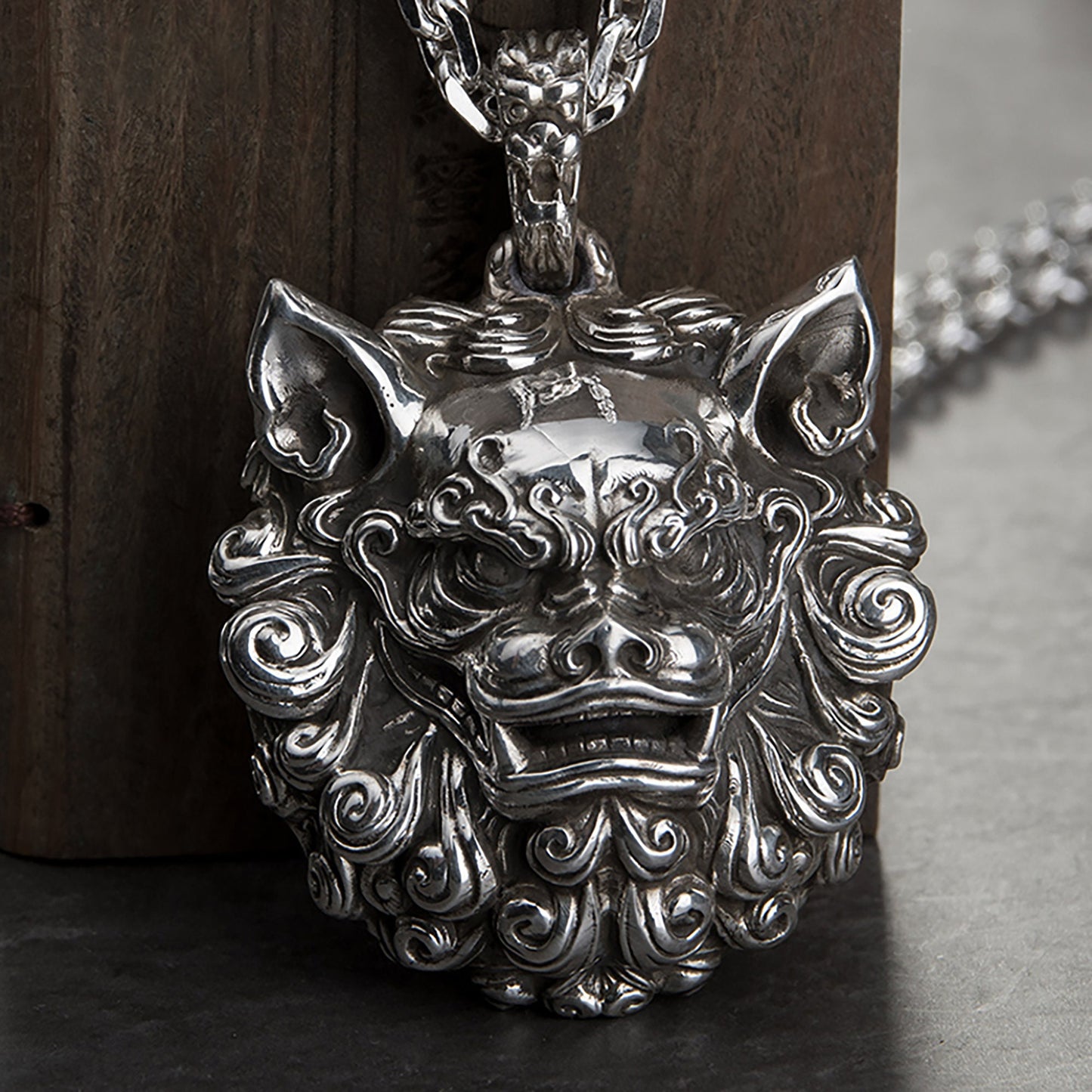 925 sterling silver Chinese brave pendant necklace, Chinese Tang lion necklace, lion lucky necklace, men's necklace - handmade