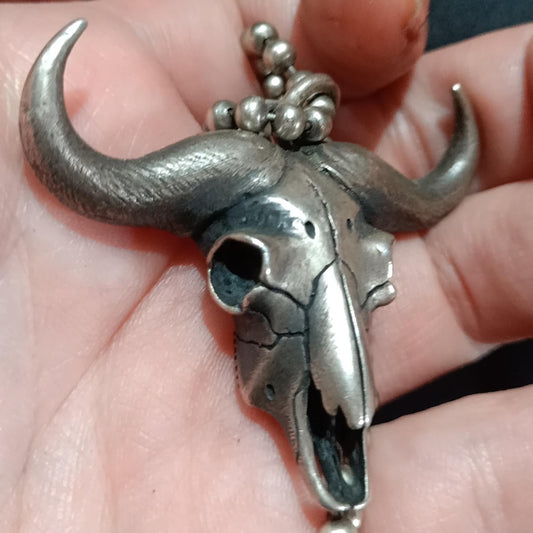 925 Sterling Silver Bull Skull Pendant Necklace, Bull Skull Necklace, Punk Rock Necklace, Gift for Him - Handmade
