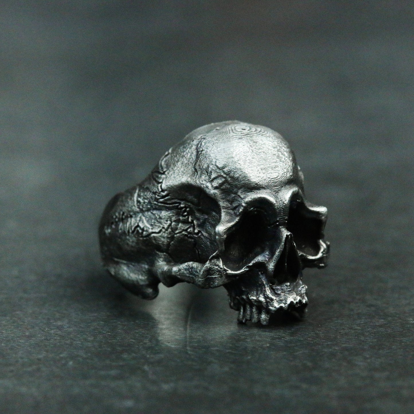 Ancient human skull 925 silver ring, jawless skull gothic ring, ghost vintage craftsman gift ring - SATANHORN
