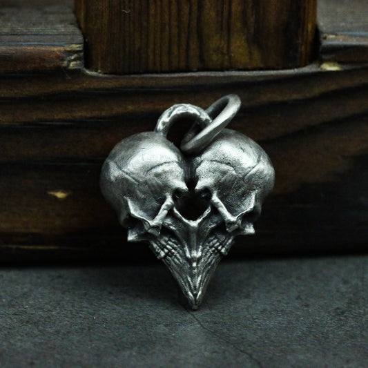 Playing Card Heart 925 Silver Pendant Necklace, Gambling Lucky Pendant, Skull Heart Silver Necklace Gift