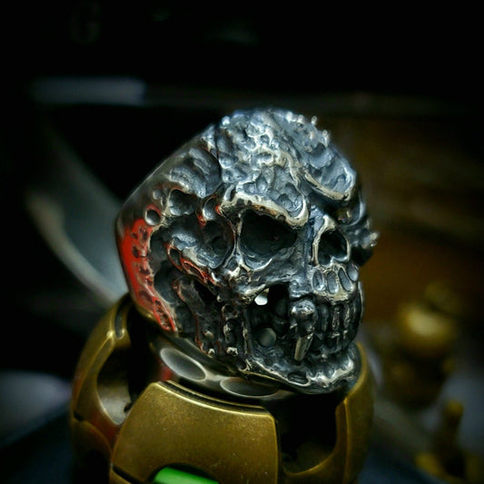 925 silver skull ring,Vampire ring, demon ring, ugly ring, men's ring, motorcycle rider ring, skull ring, motorcycle jewelry