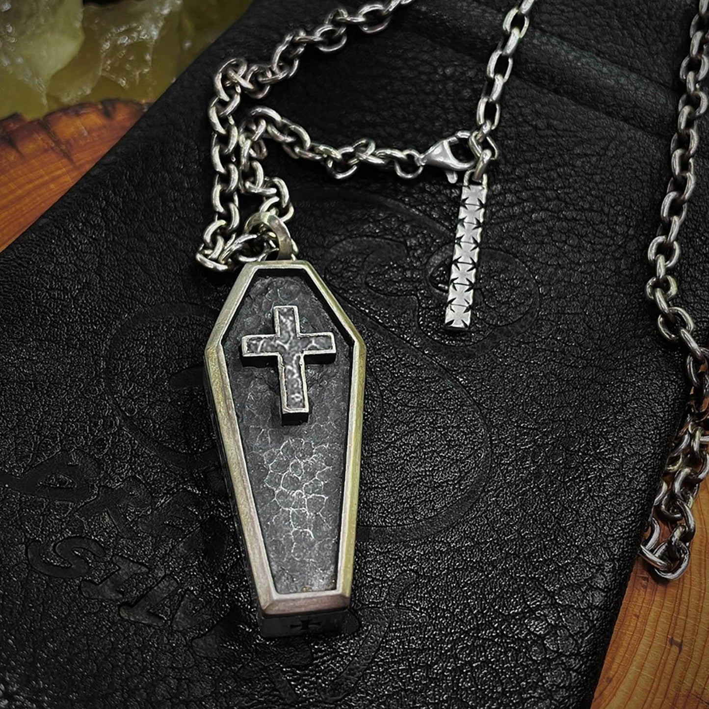 925 Sterling Silver Cross Coffin Silver Pendant Necklace, Christian Religious Jewelry, Gothic Coffin Jewelry, Men's Necklace - Handmade