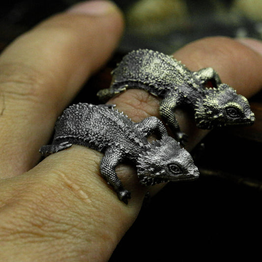 Bearded Dragon 925 Sterling Silver Ring, Chameleon Silver Ring, Reptile Jewelry, Men's Ring - Handmade