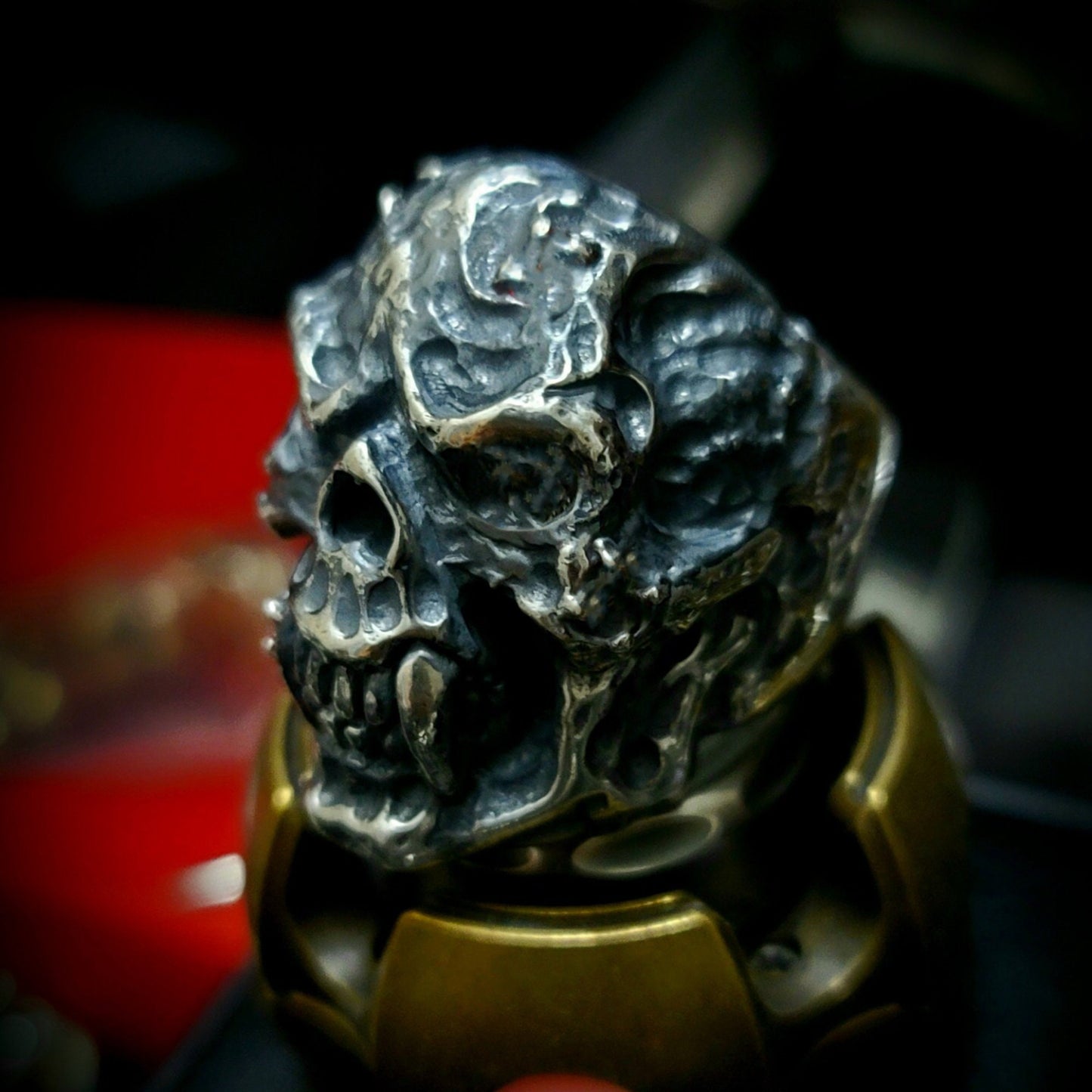 925 silver skull ring,Vampire ring, demon ring, ugly ring, men's ring, motorcycle rider ring, skull ring, motorcycle jewelry
