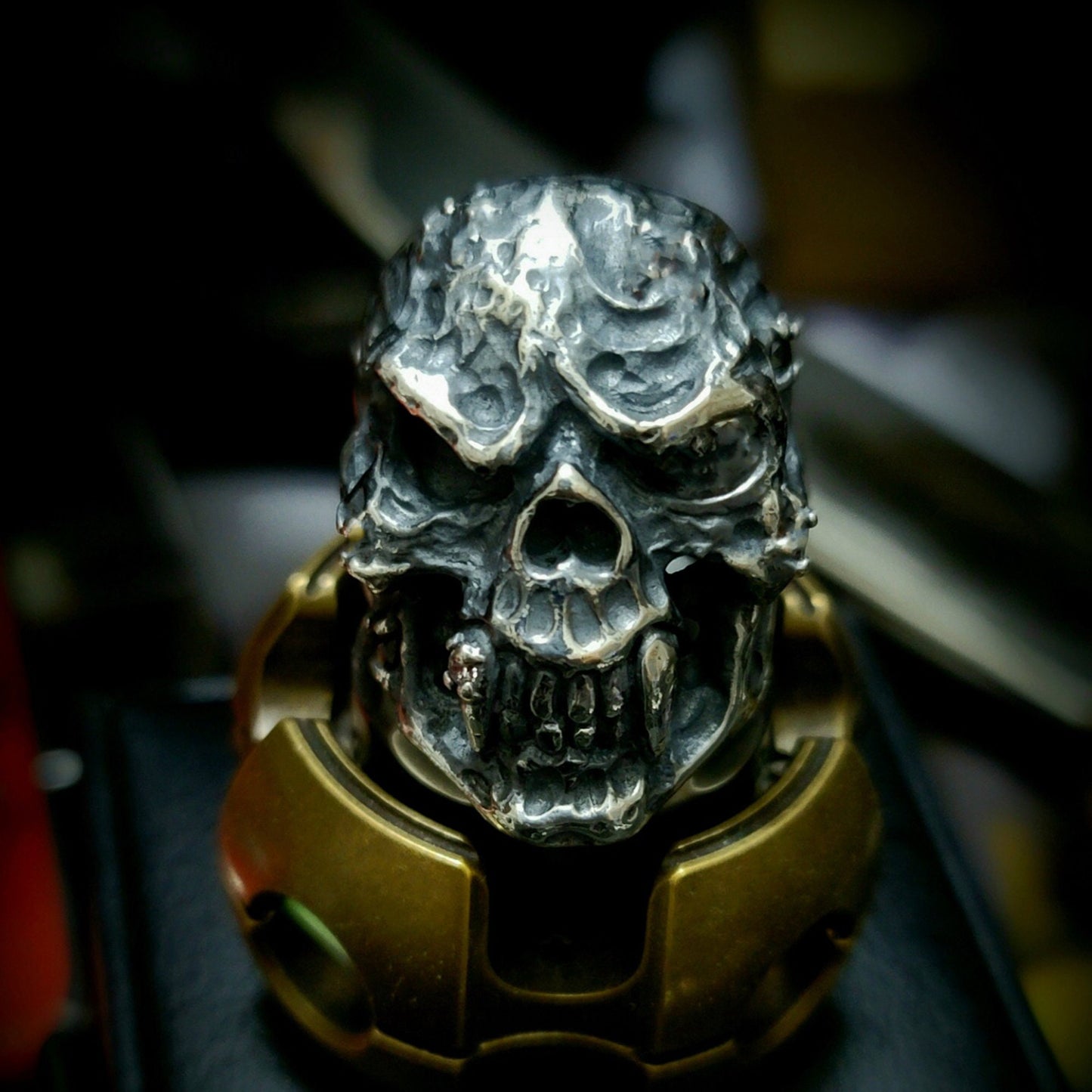 925 silver skull ring,Vampire ring, demon ring, ugly ring, men's ring, motorcycle rider ring, skull ring, motorcycle jewelry