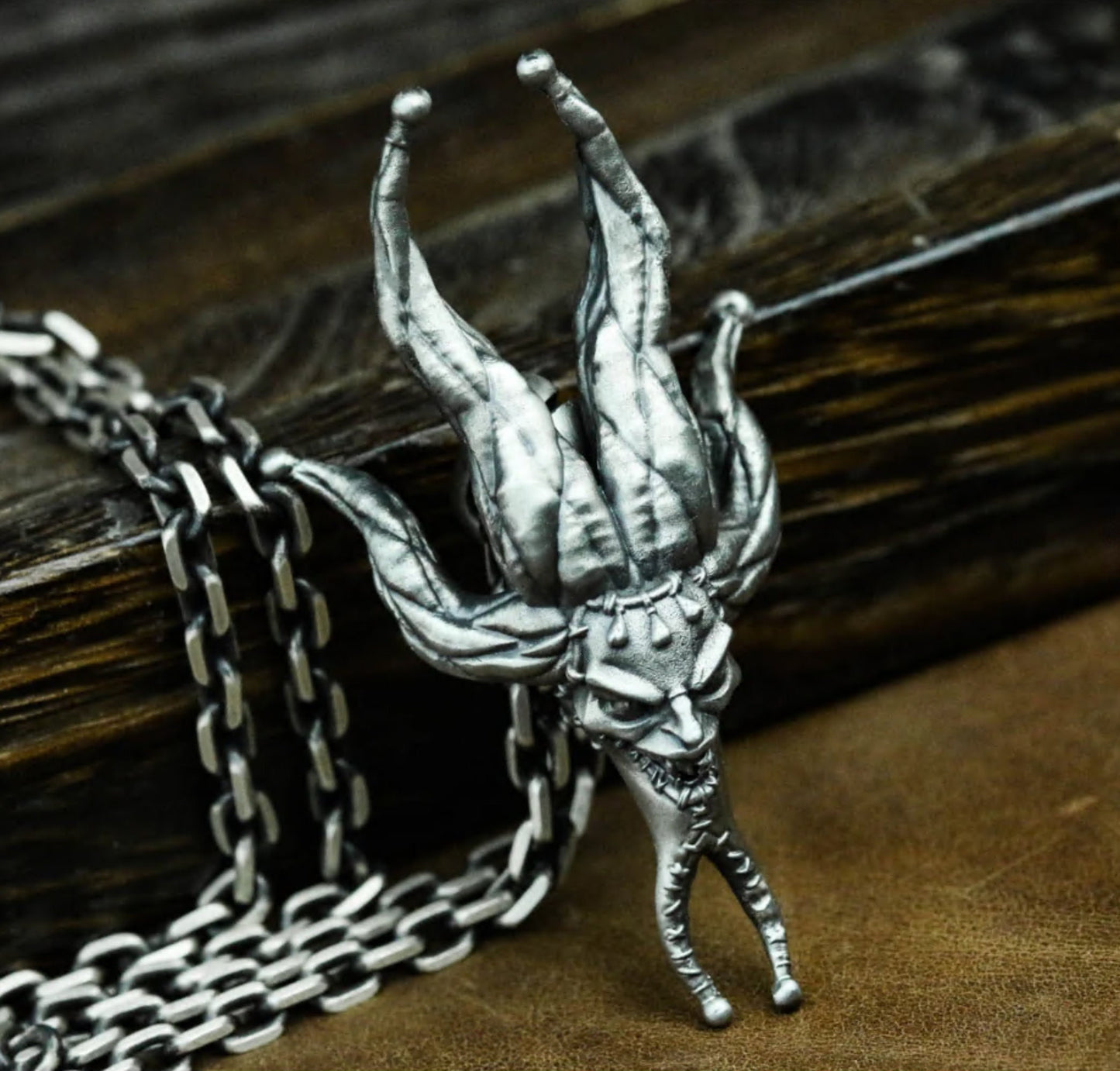 Gothic Jester Pendant - 925 Silver Macabre Style Men's Neckwear