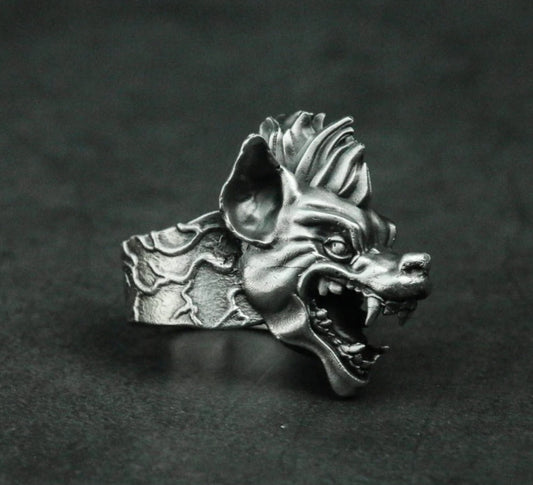 African Hyena 925 Silver Ring, Animal Ring, Men's Ring, Hyena Jewelry, African Jewelry - SATANHORN