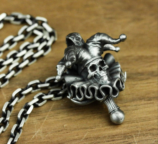 Carnival Phantom Skull Necklace - 925 Silver Dark Circus Collectible for Men