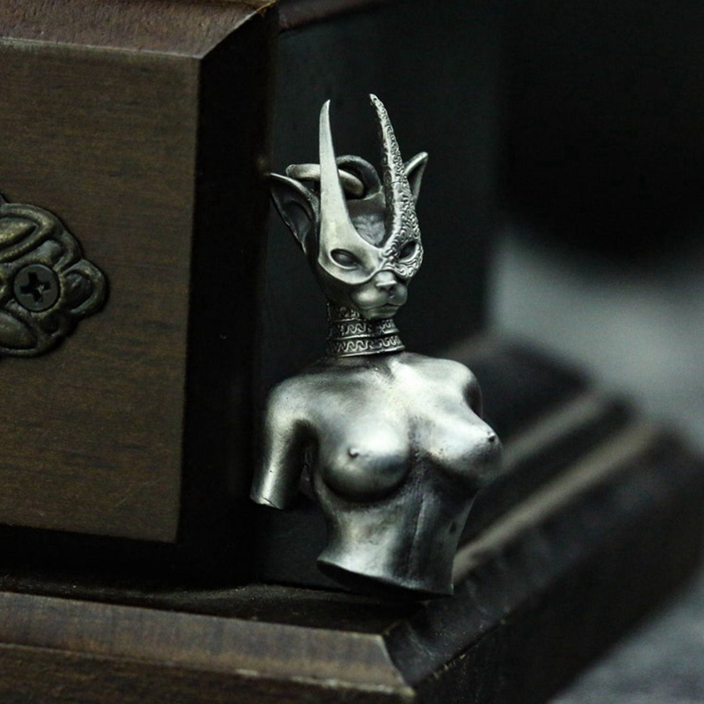 Nude girl masked girl necklace pendant 925 silver/brass handmade, erotic art jewelry, nude girl necklace, nude pendant