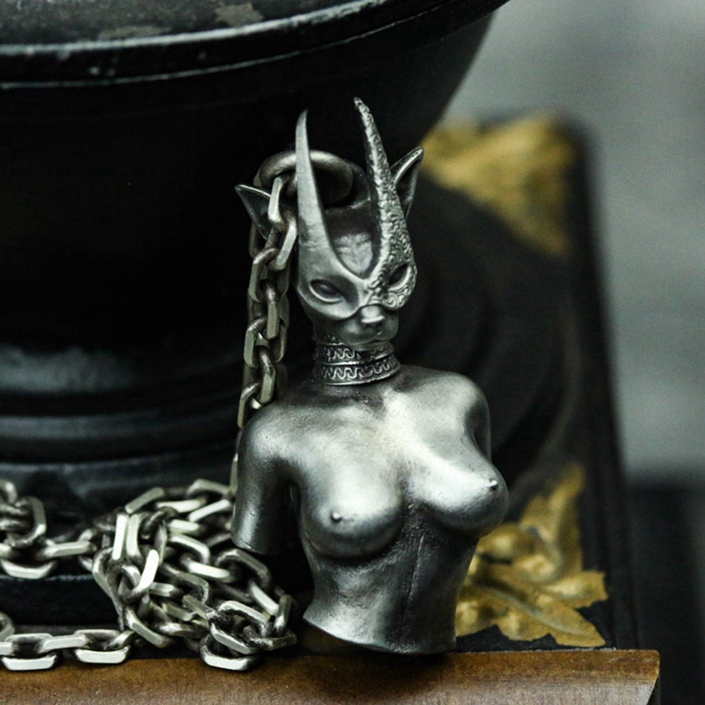 Nude girl masked girl necklace pendant 925 silver/brass handmade, erotic art jewelry, nude girl necklace, nude pendant