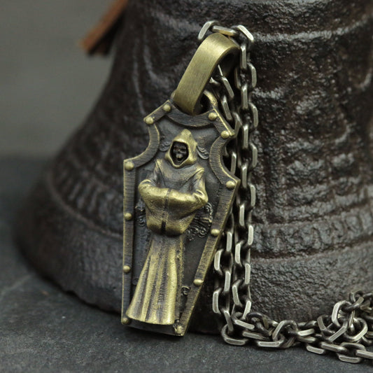 925 silver death pendant death angel demon shield necklace vampire coffin cross pendant brass craftsman made jewelry