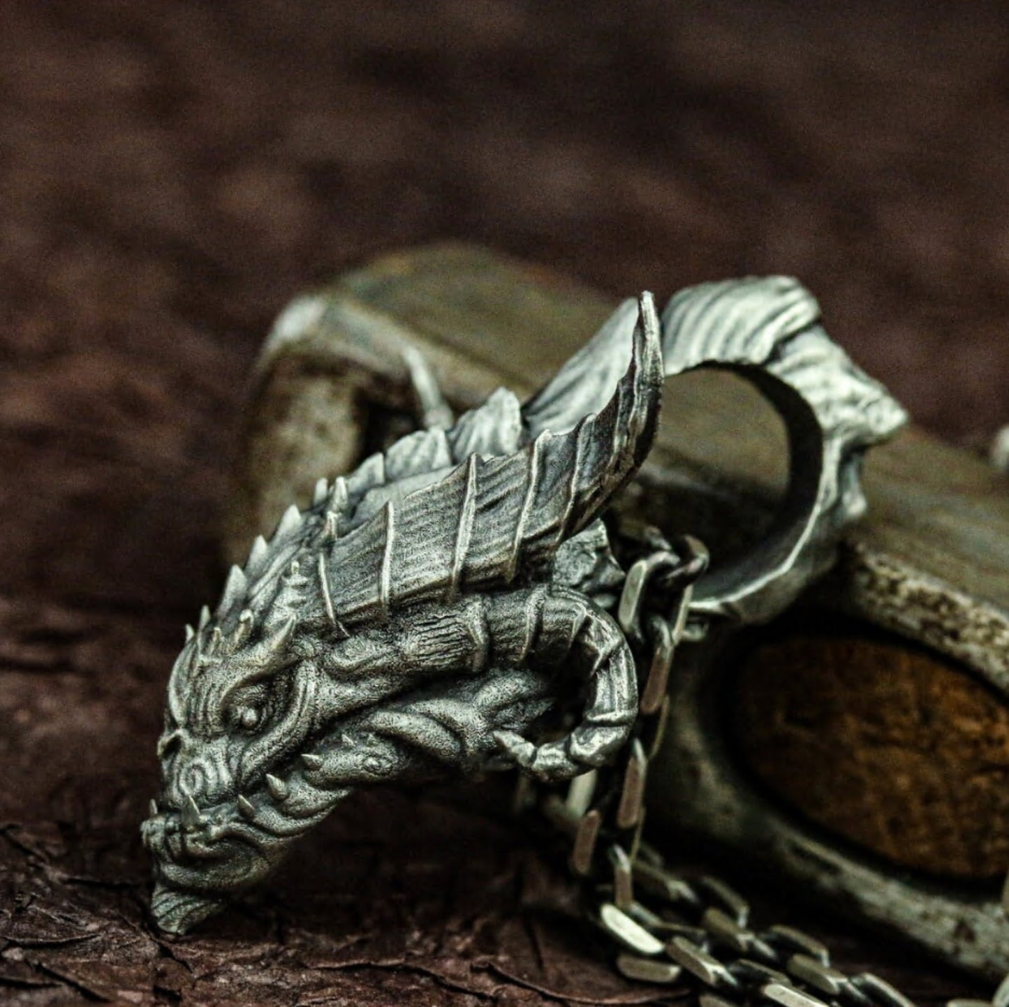 Hellish Dragon 925 Silver Pendant Necklace, Skull Dragon Necklace, Animal Pendant, Mythical Pendant, Handmade Silver Dragon Gift