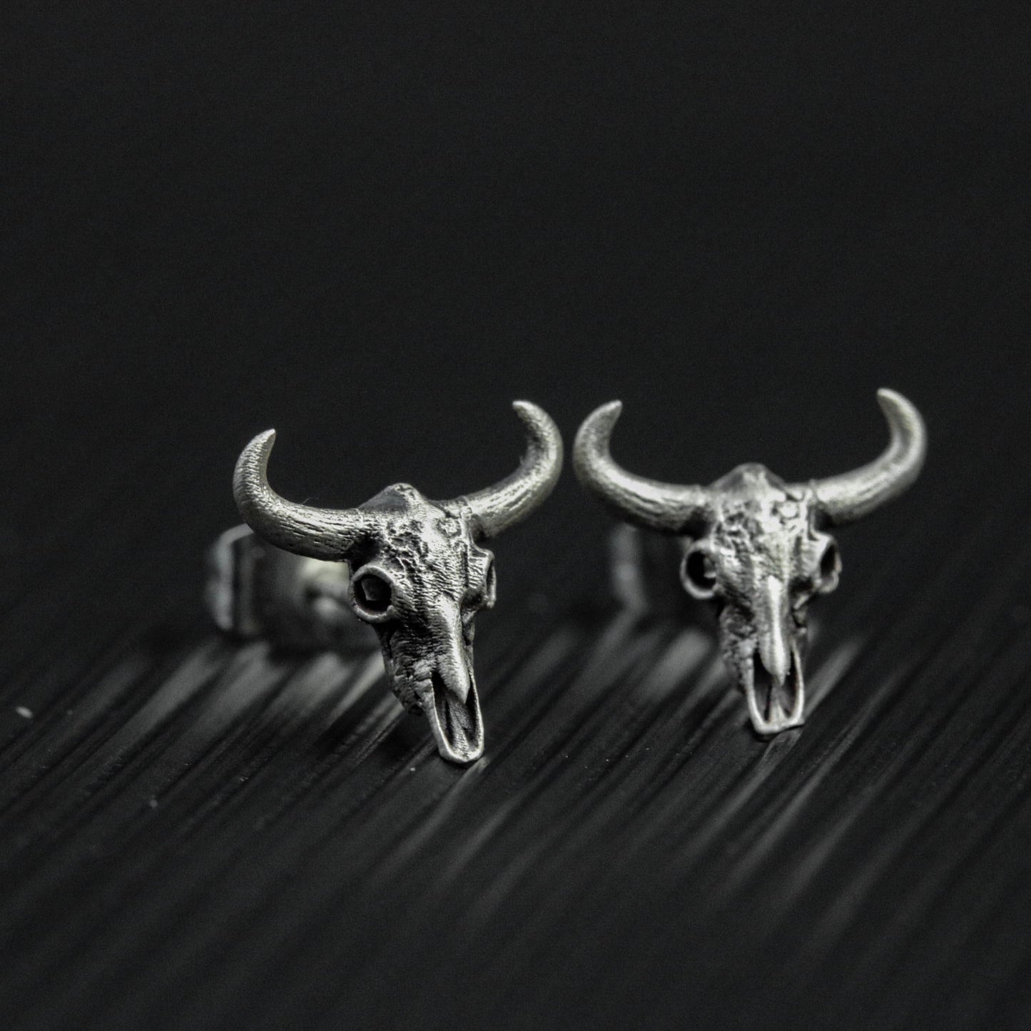 Skull bull head 925 silver earrings, gothic skull silver earrings, forest animal buffalo design earrings gift