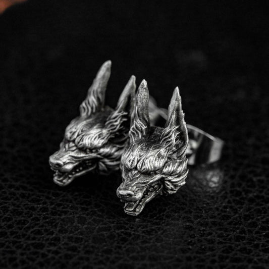 Long ear wolf 925 silver earrings, gothic animal silver earrings, forest animal wolf king design earrings gift
