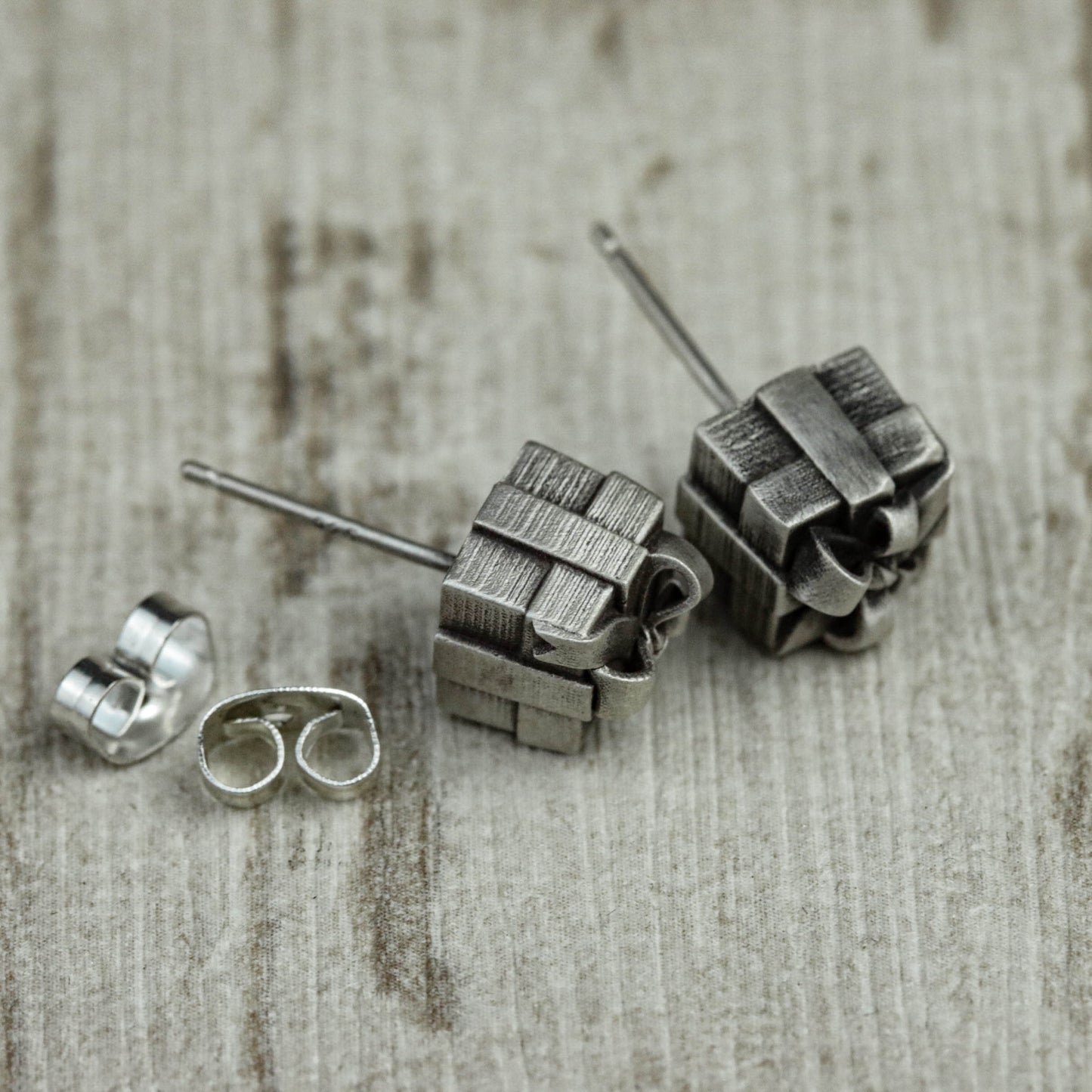 gift box earrings, box earrings, small earrings, mini earrings, small gifts, minimalist earrings