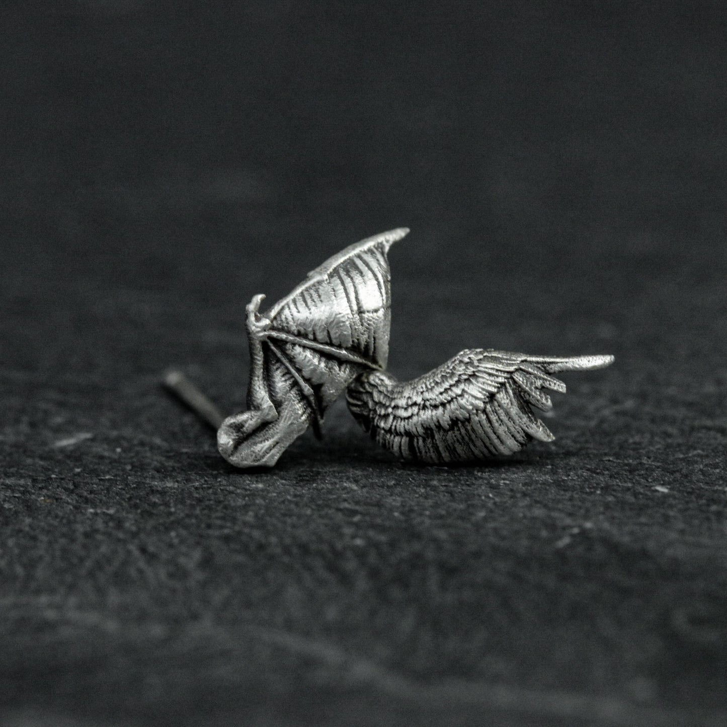Angel Devil Stud Earrings, Sterling Silver Stud Earrings, Angel Wing Stud Earrings, Minimalist Jewelry, Gift for Her