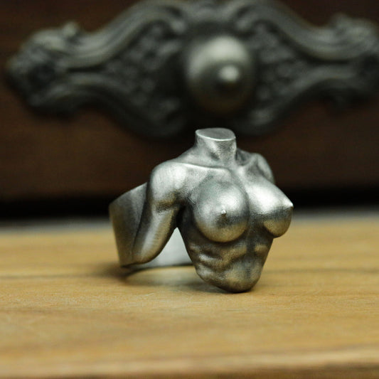 Nude 925 silver ring, fitness girl nude ring, handmade silver breast jewelry personalized gift - SATANHORN