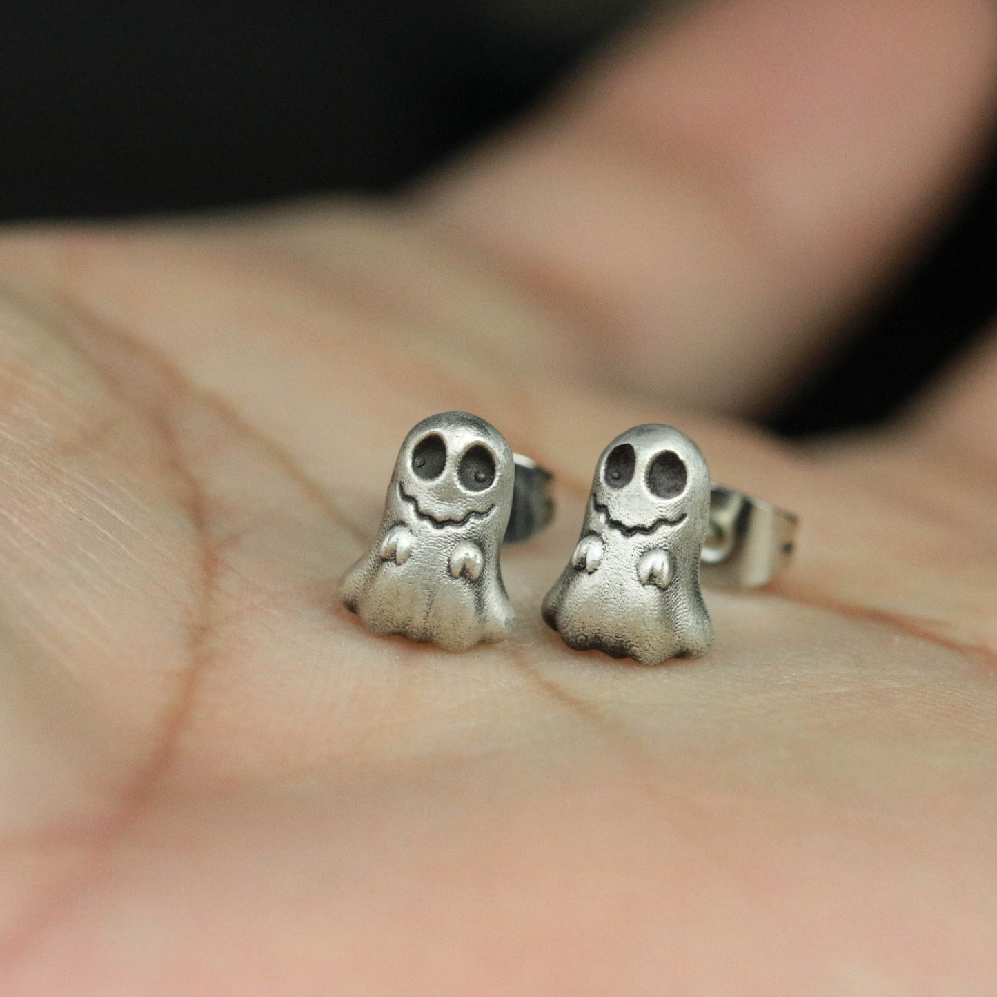 sterling silver ghost stud earrings, ghost accessories, ghost jewelry, fun stud earrings