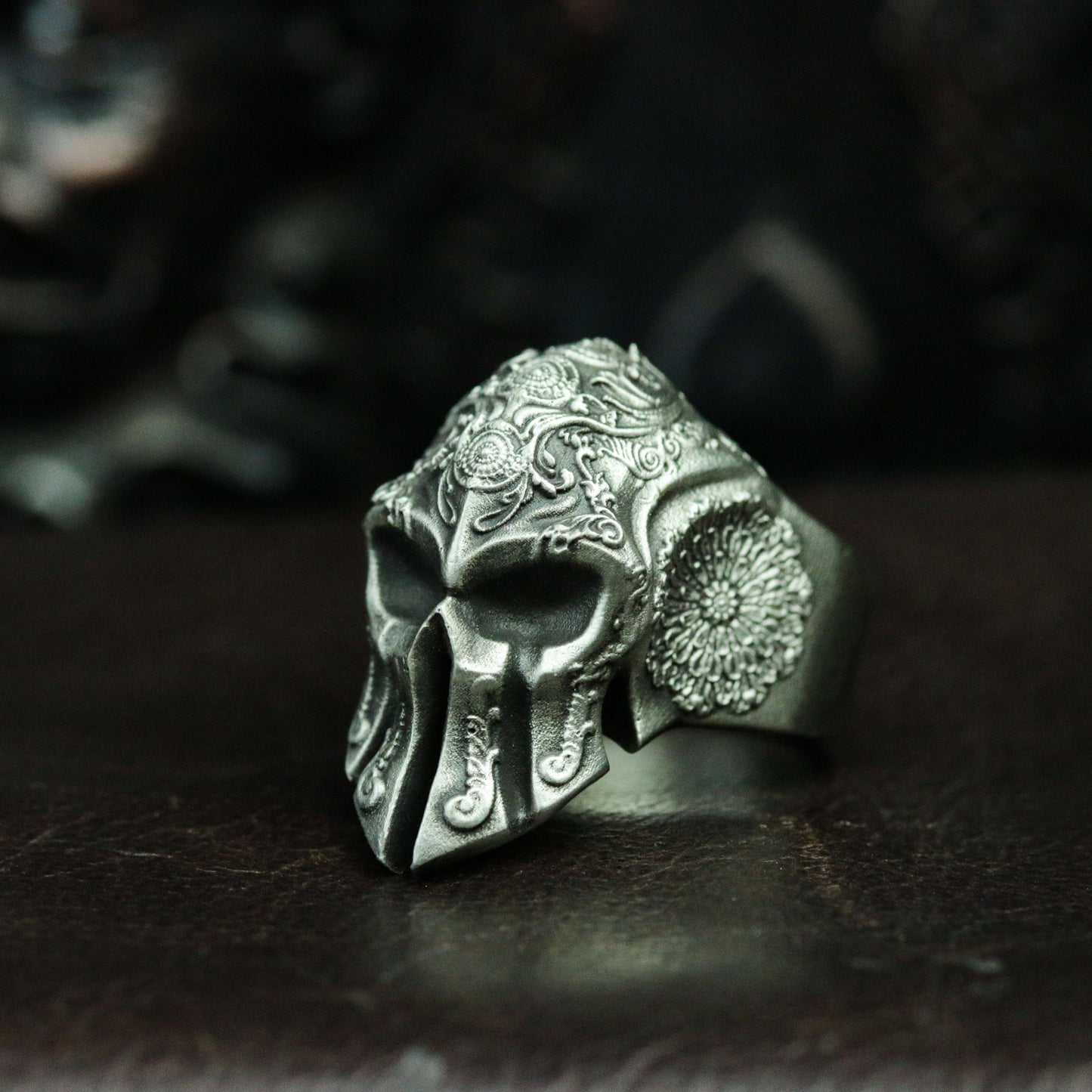 Spartan 925 silver ring, baroque style mask ring, Spartan warrior jewelry personalized gifts - SATANHORN