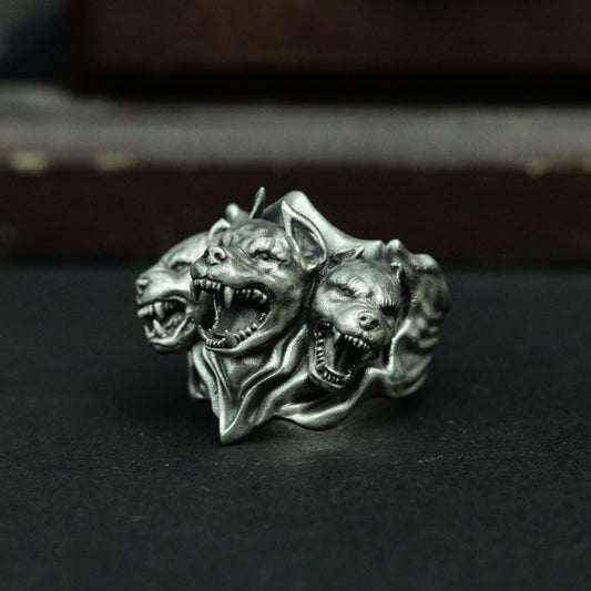 Hell three head dog 925 silver pendant necklace, dog head silver pendant jewelry, vicious dog jewelry personalized gifts - SATANHORN