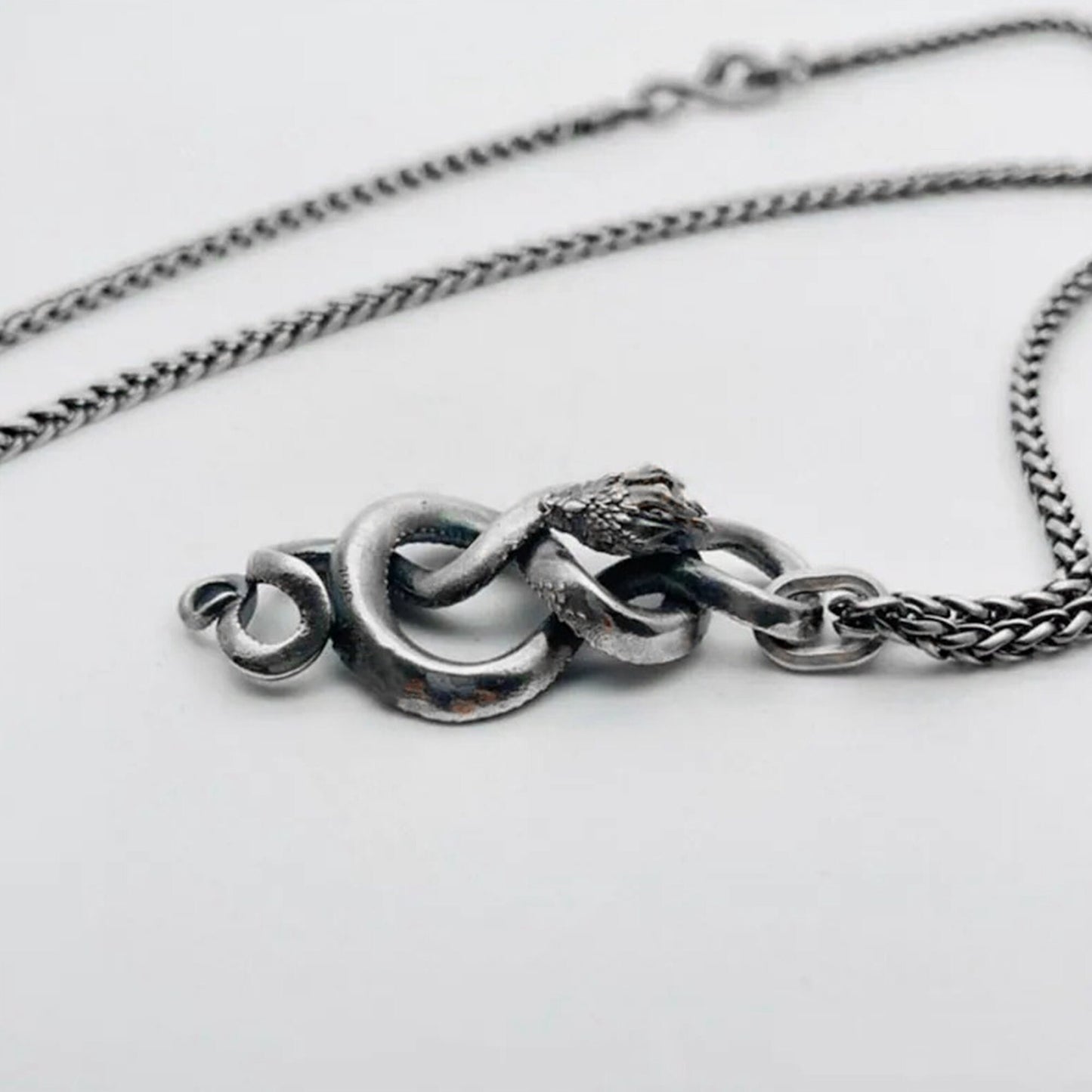 Coiled snake scepter pendant, men's rights jewelry, 925 silver python viper necklace, brass artisan crafted jewelry