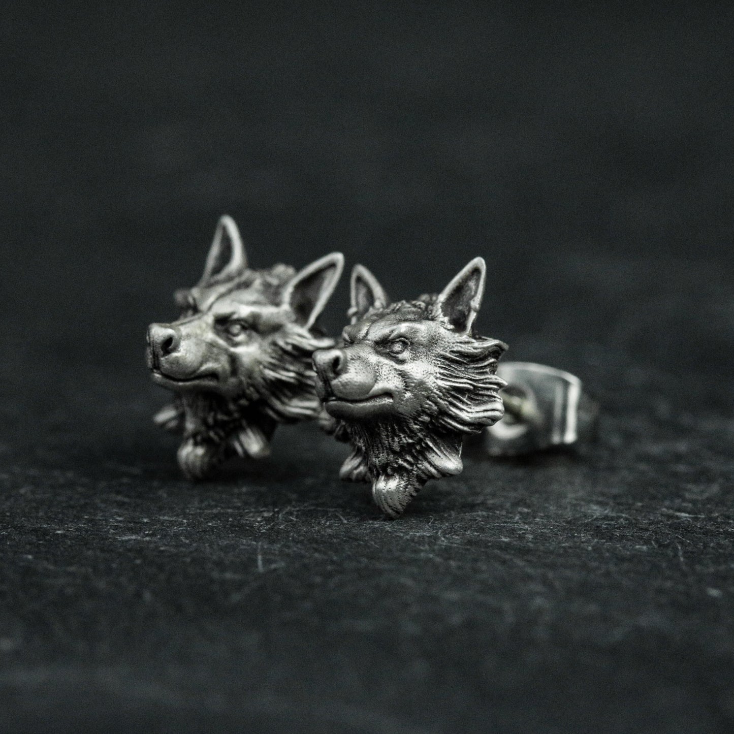 sterling silver wolf head earrings, wolf head earrings, wolf earrings, wild wolf earrings, wild animal earrings, gifts for men