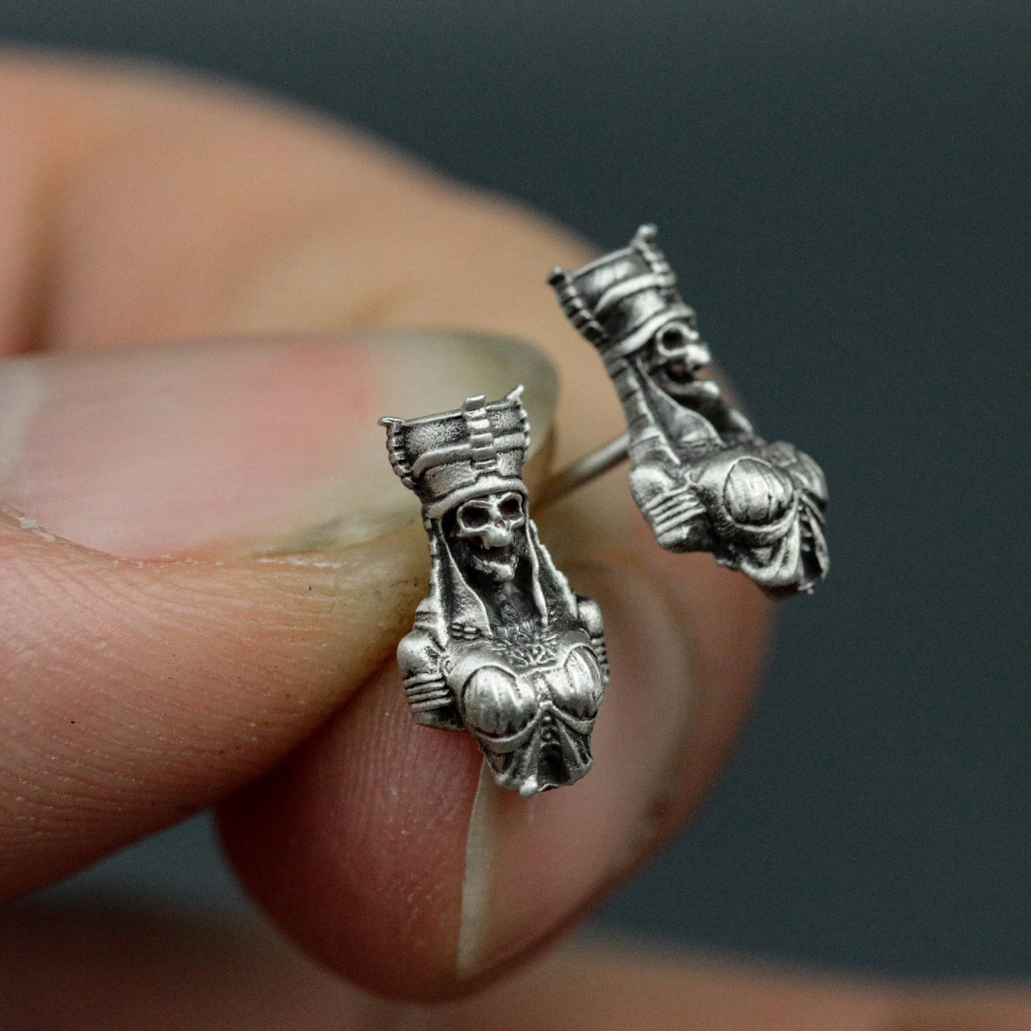 925 Sterling Silver Ancient Egyptian Goddess Earrings, Sterling Silver Earrings, Goddess Stud Earrings, Skull Stud Earrings