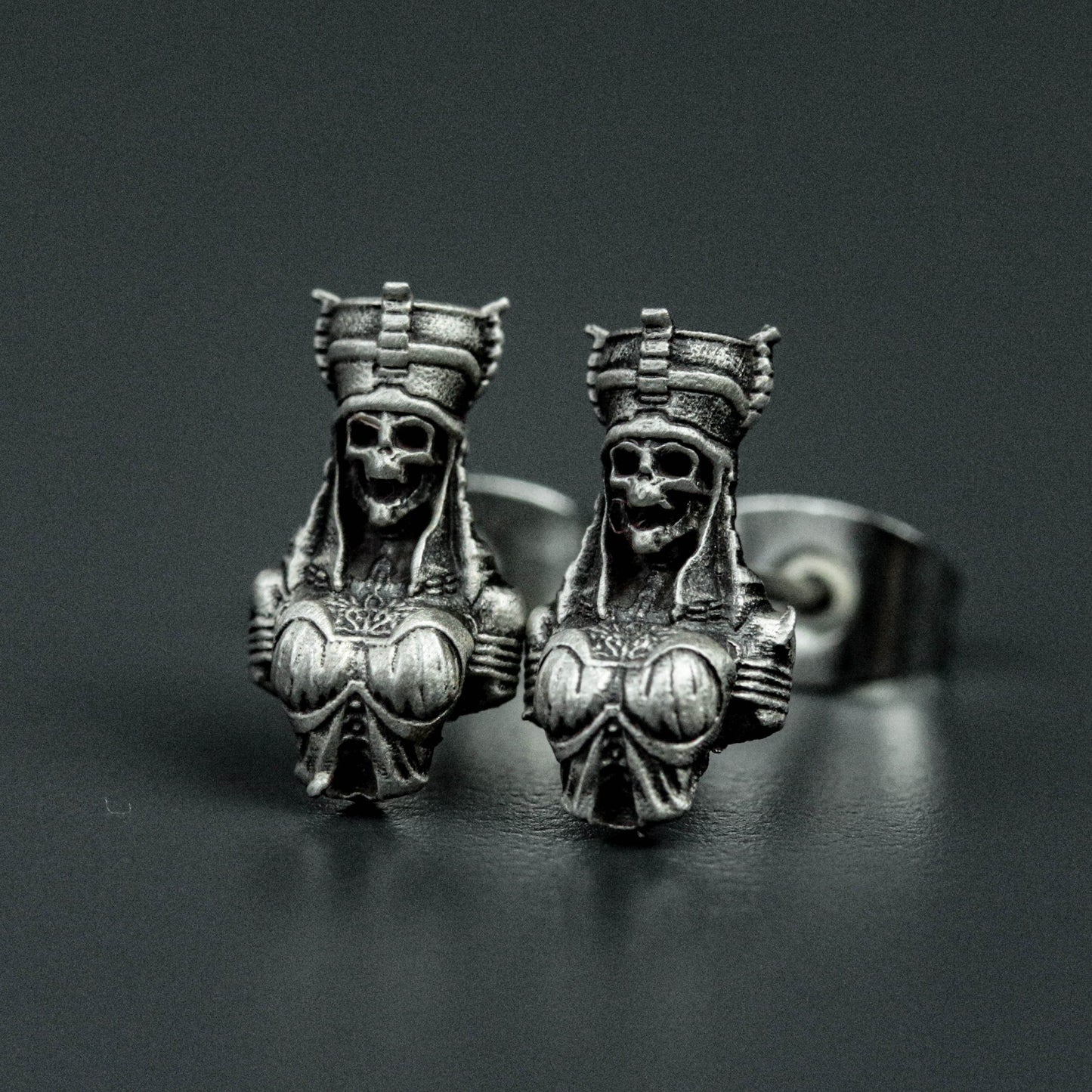 925 Sterling Silver Ancient Egyptian Goddess Earrings, Sterling Silver Earrings, Goddess Stud Earrings, Skull Stud Earrings