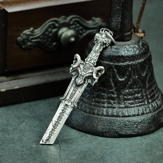 Devil Destruction Sword 925 Silver Pendant Necklace, Death Sword, Rune Sword Pendant Silver Handmade Gift