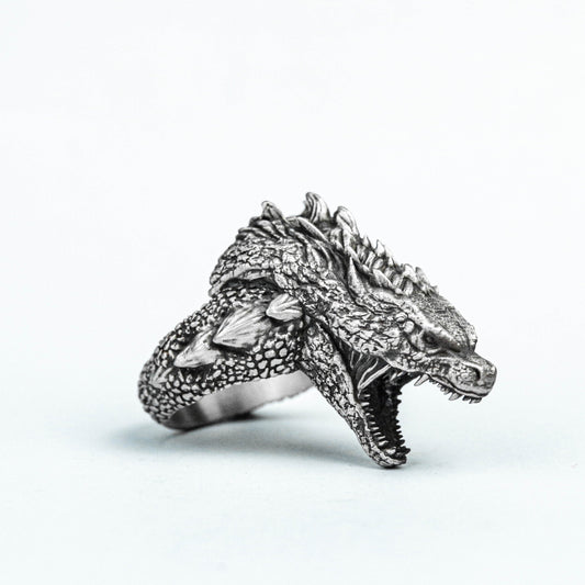 Tyrannosaurus Ring, Men's Ring, Textured 925 Sterling Silver Ring, Dinosaur Brass Ring, Roaring Alien Silver,