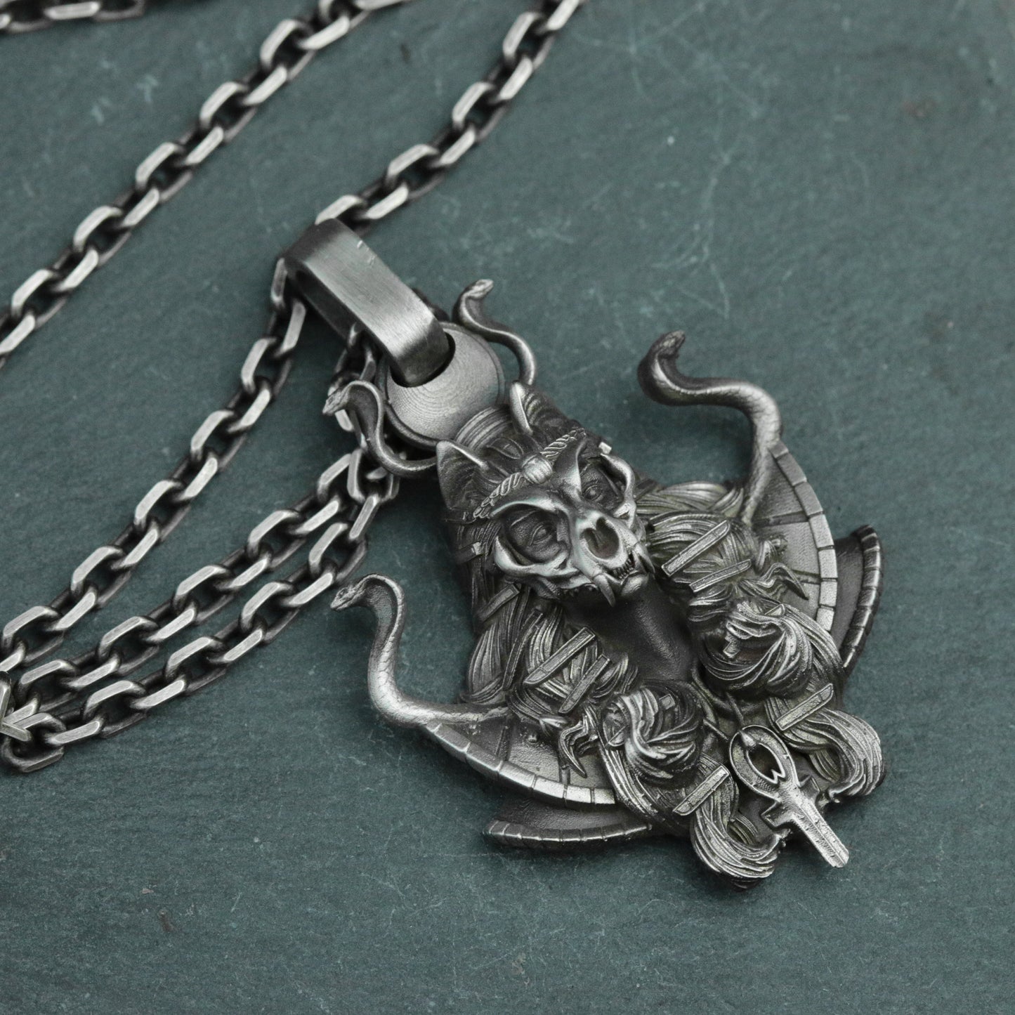 Egyptian Cat God Bastet 925 Silver Pendant Necklace, Egyptian Patron God Pharaoh Necklace Pendant, Amulet Jewelry Silver Gift-Craftsmen made