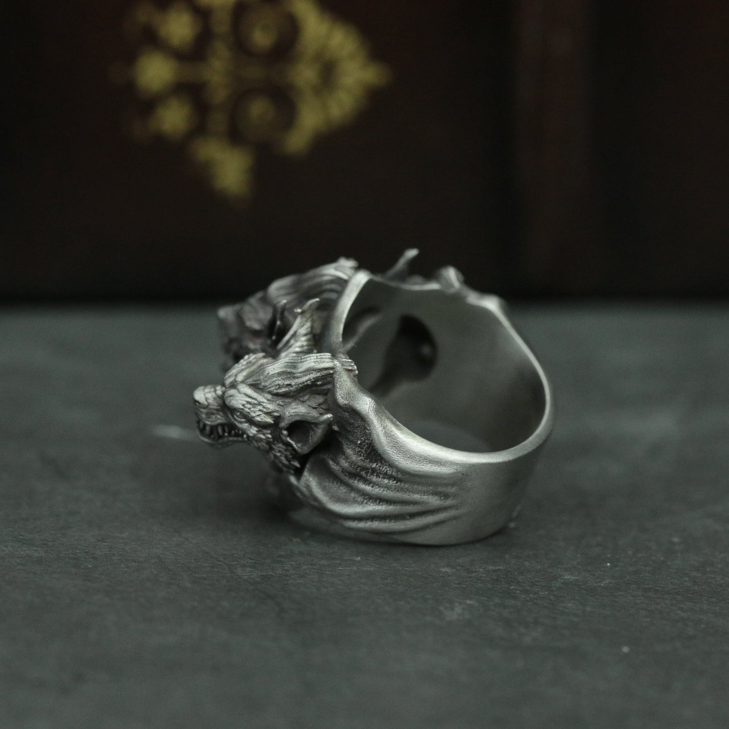 Hell three head dog 925 silver ring, dog head silver ring jewelry, vicious dog jewelry personalized gifts