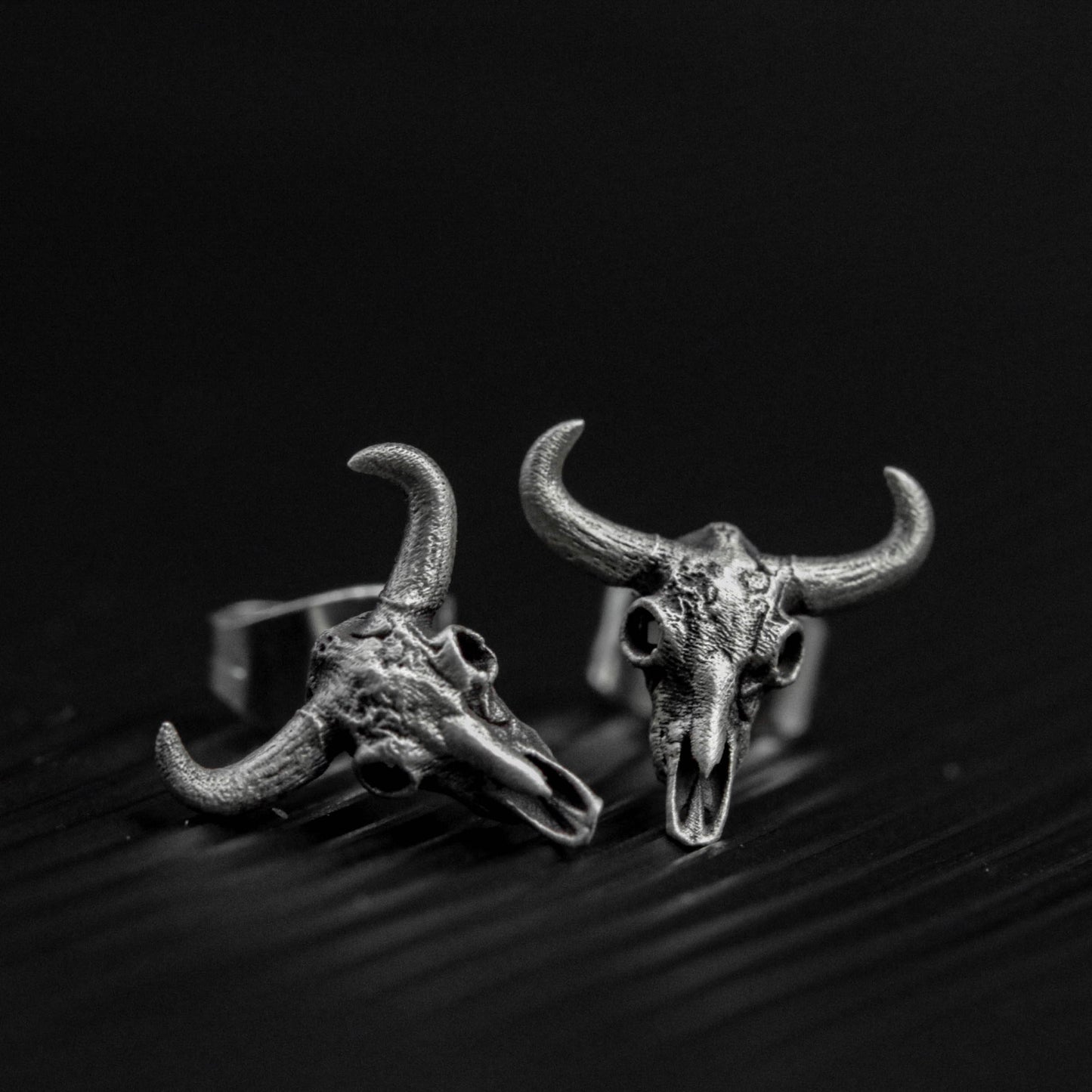 Skull bull head 925 silver earrings, gothic skull silver earrings, forest animal buffalo design earrings gift