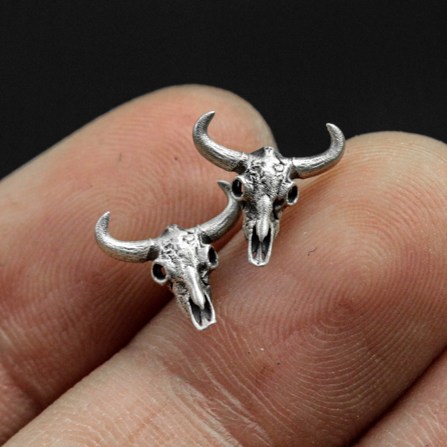 Skull bull head 925 silver earrings, gothic skull silver earrings, forest animal buffalo design earrings gift