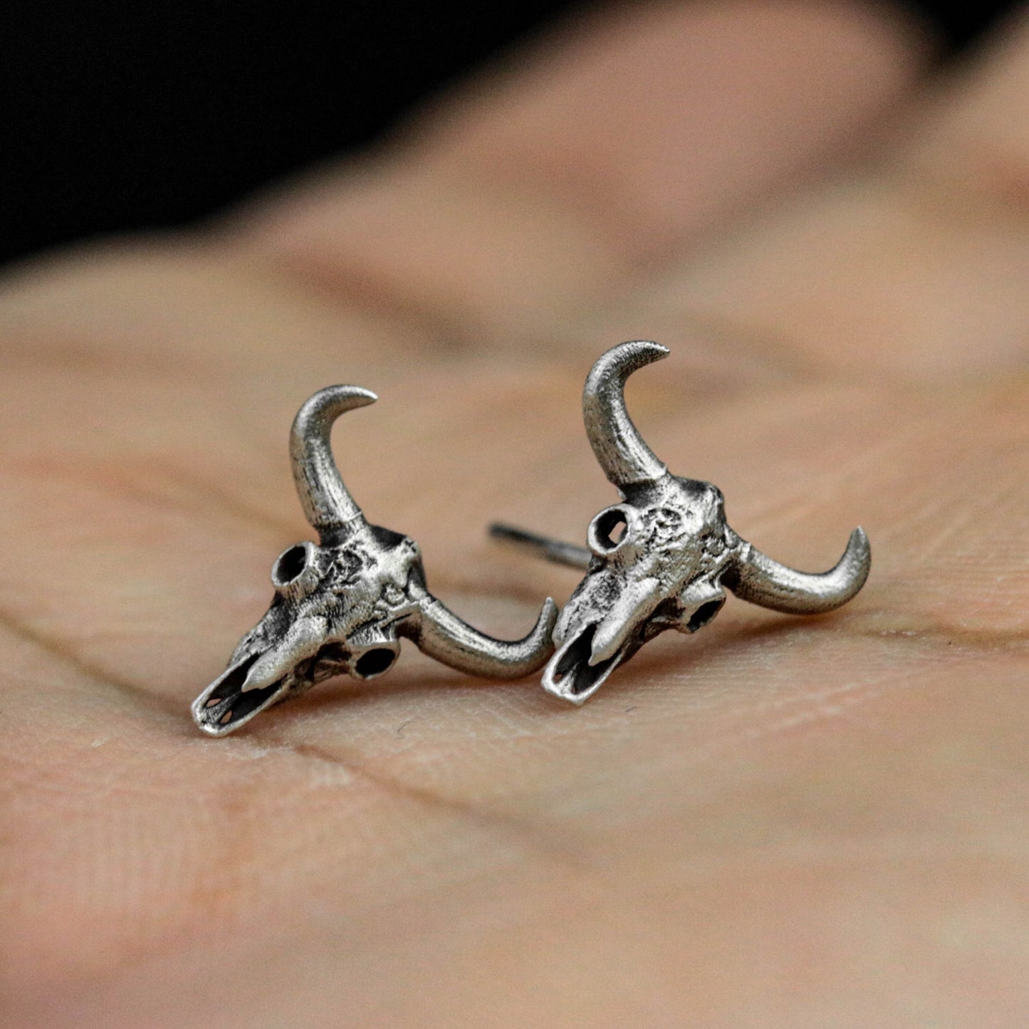 Skull bull head 925 silver earrings, gothic skull silver earrings, forest animal buffalo design earrings gift