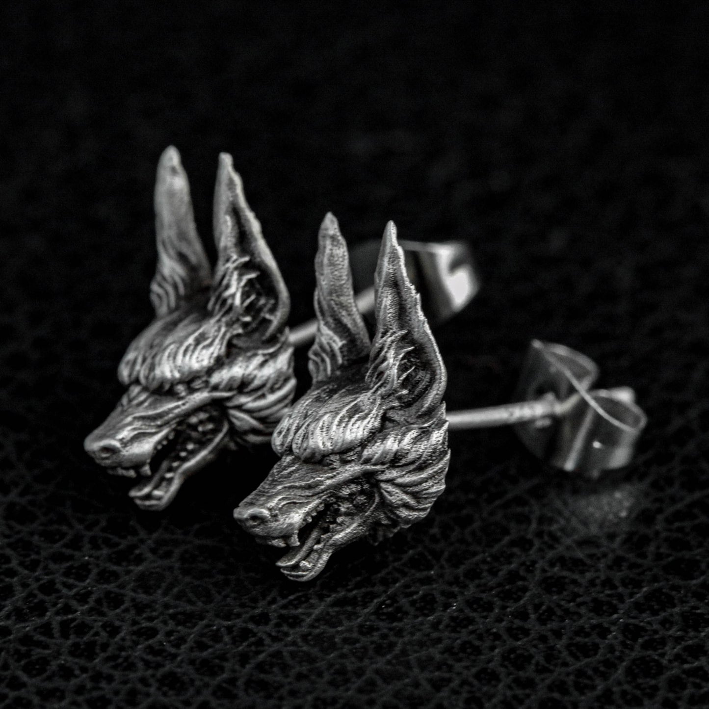 Long ear wolf 925 silver earrings, gothic animal silver earrings, forest animal wolf king design earrings gift