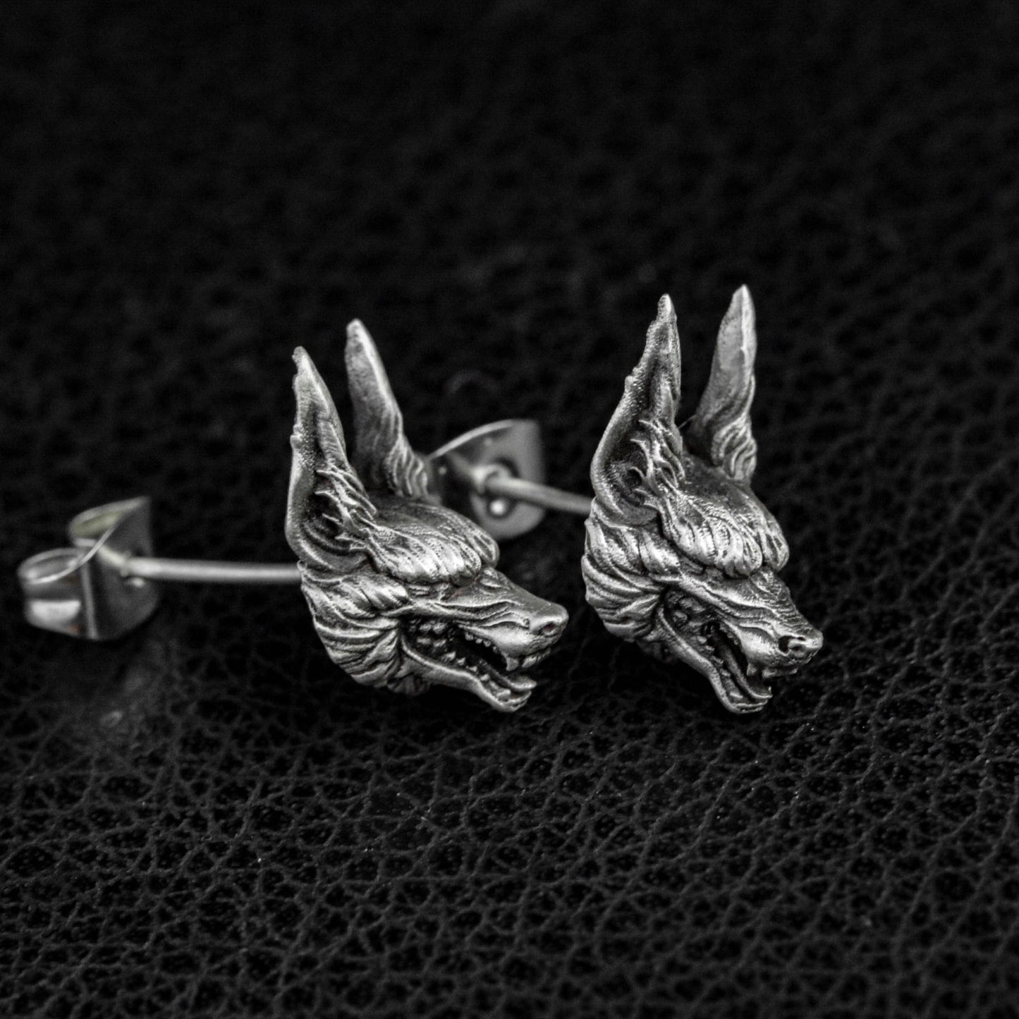 Long ear wolf 925 silver earrings, gothic animal silver earrings, forest animal wolf king design earrings gift