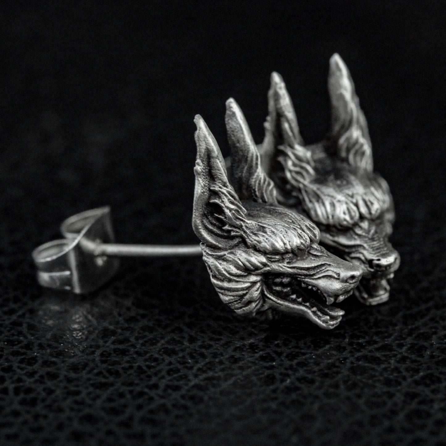 Long ear wolf 925 silver earrings, gothic animal silver earrings, forest animal wolf king design earrings gift