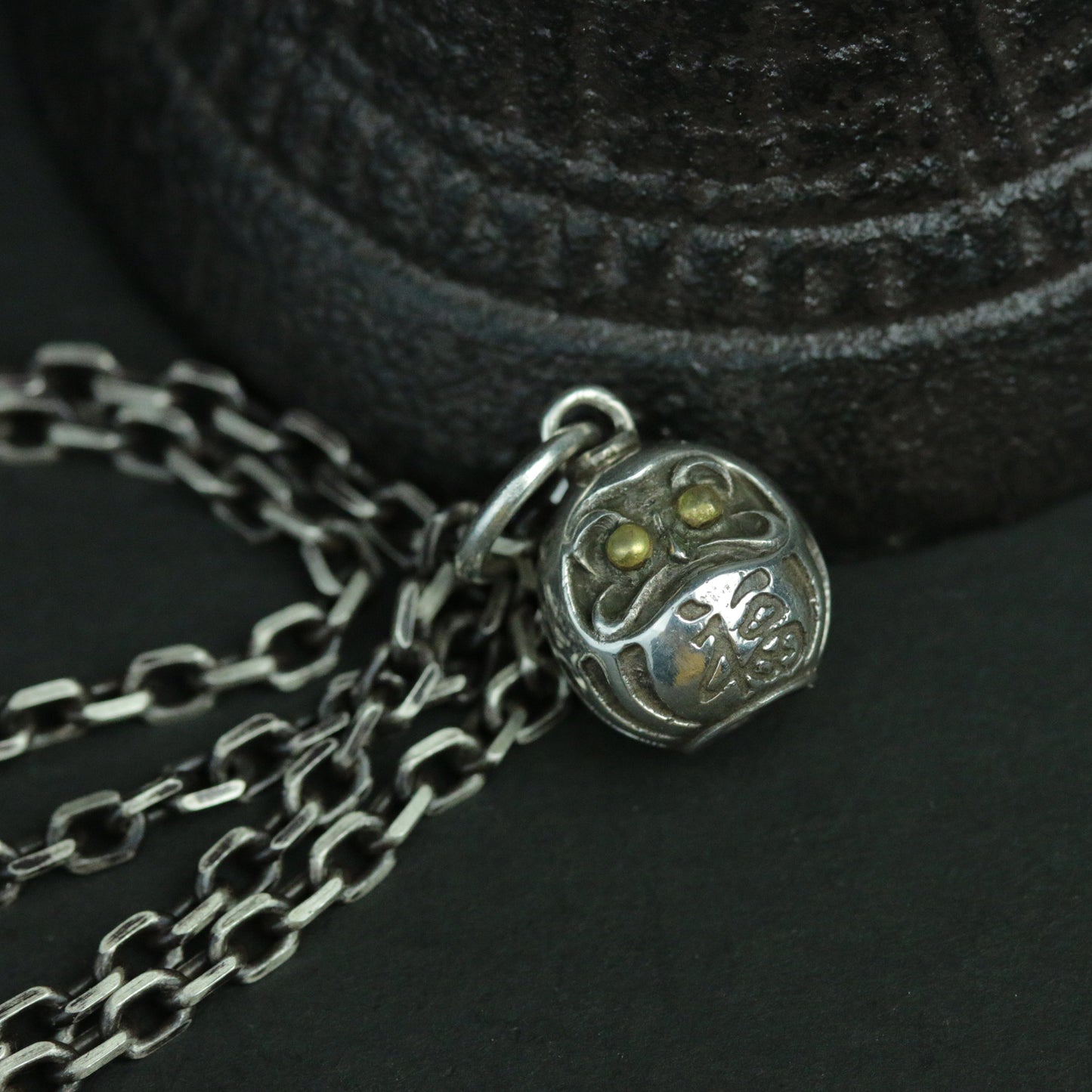 Lucky Daruma 925 Silver Pendant Daruma Egg Pendant, Onmyoji Necklace, Fu Pendant, Japanese Anime Jewelry, Brass Handmade Jewelry
