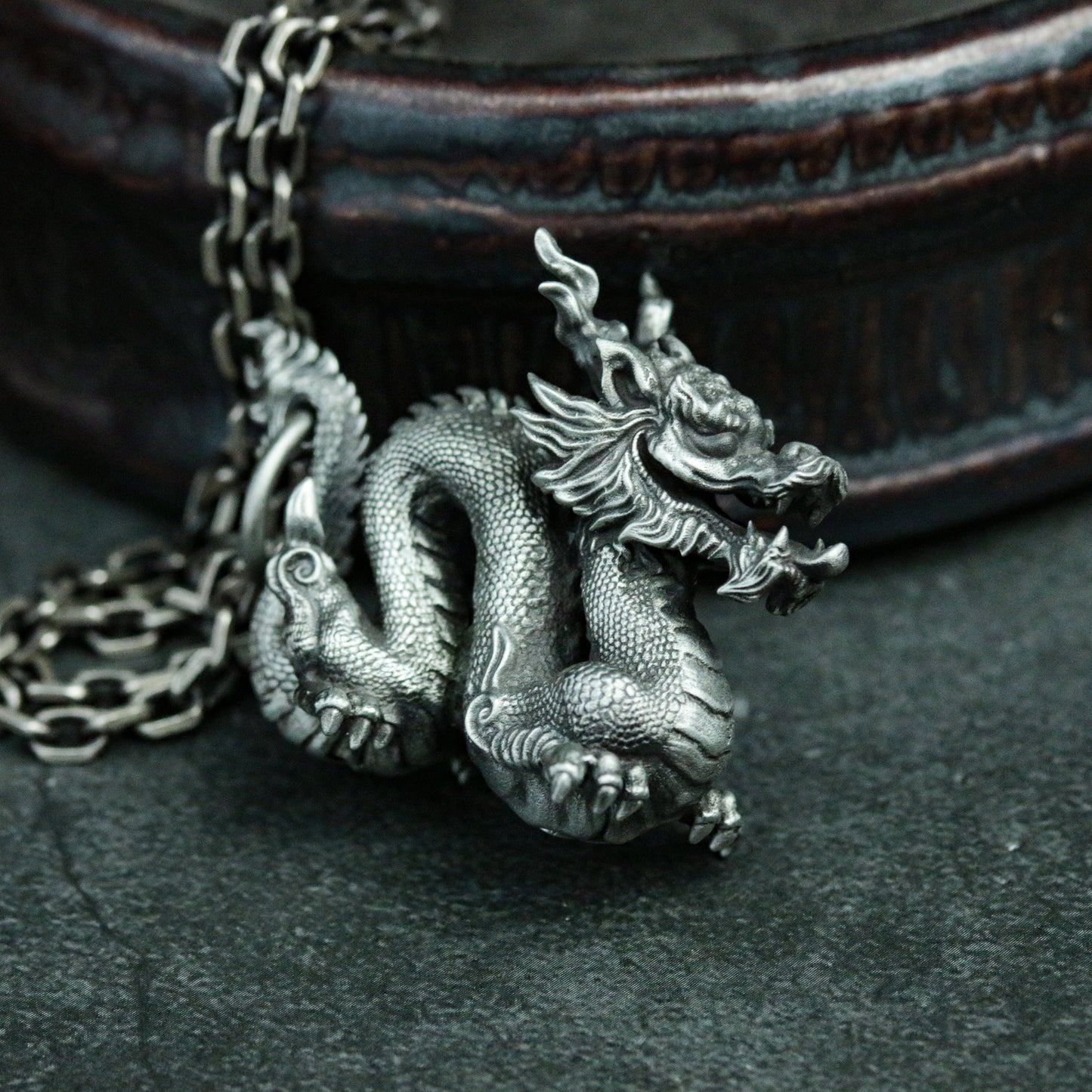 Chinese dragon 925 silver pendant necklace, mythical dragon king silver jewelry, rain or shine dragon king animal Chinese gift pendant