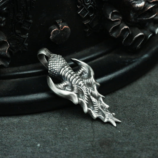 Dragon Tail 925 Silver Pendant Necklace, Dragon Necklace Personality Design, Animal Tail Design Men's Jewelry Silver Gift - SATANHORN