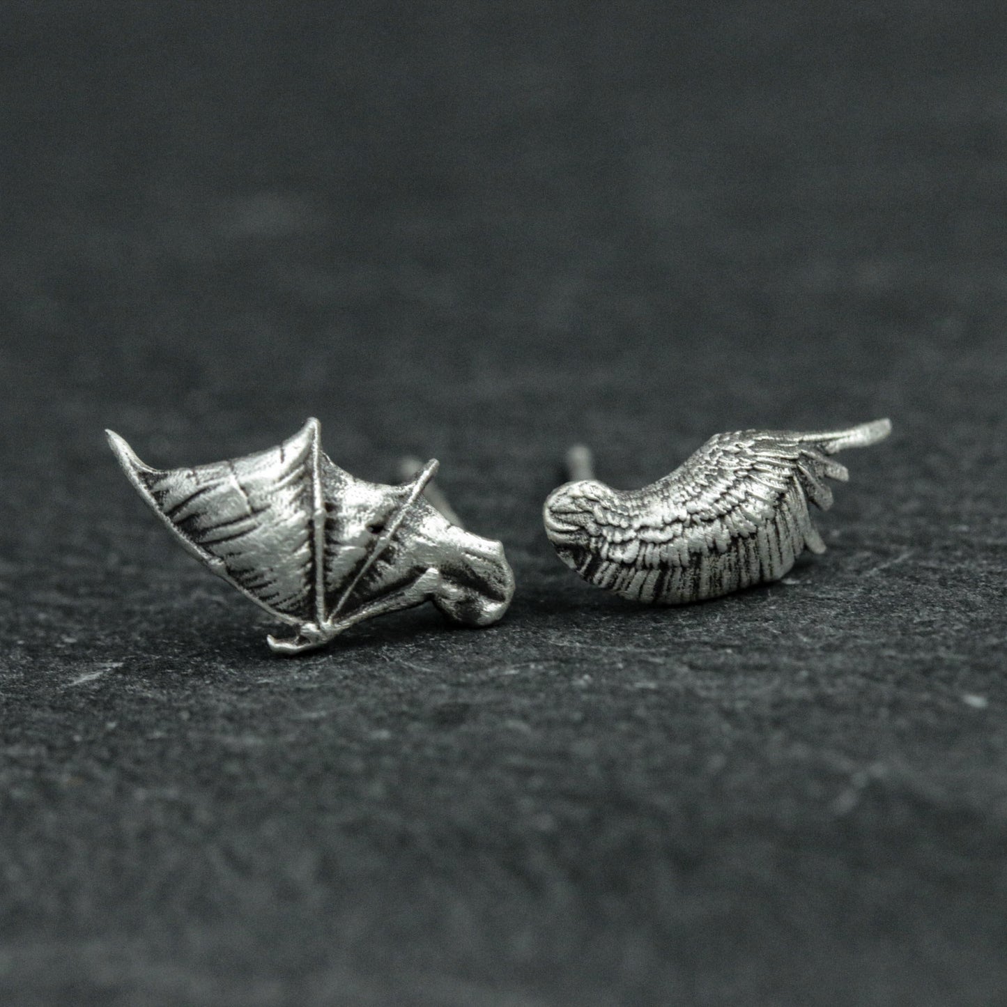 Angel Devil Stud Earrings, Sterling Silver Stud Earrings, Angel Wing Stud Earrings, Minimalist Jewelry, Gift for Her