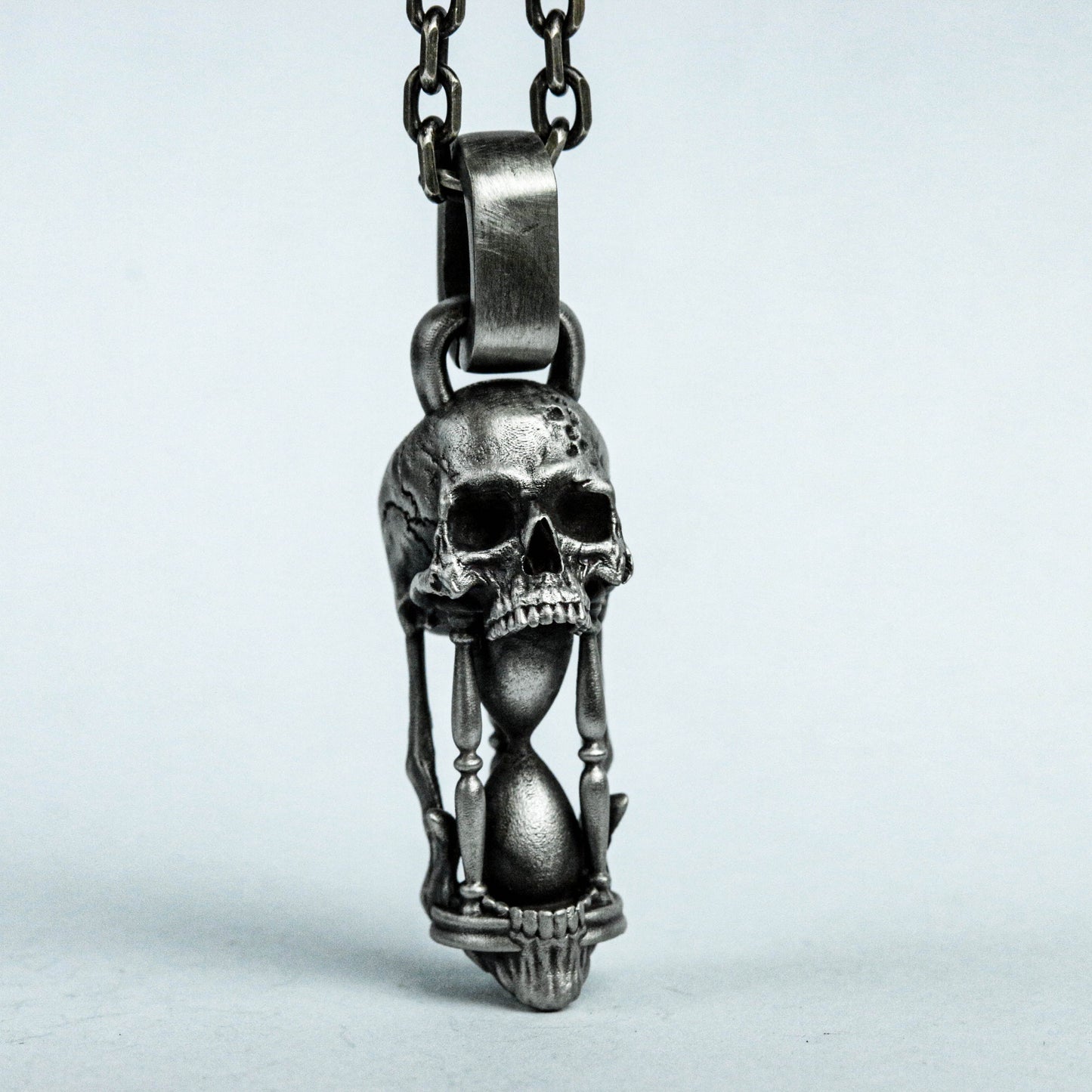 Skull Silver Pendant, Soul Hourglass Pendant, Brass Skull Necklace, Ornament, Collectibles, Artwork, Gothic Jewelry, Vintage Skull