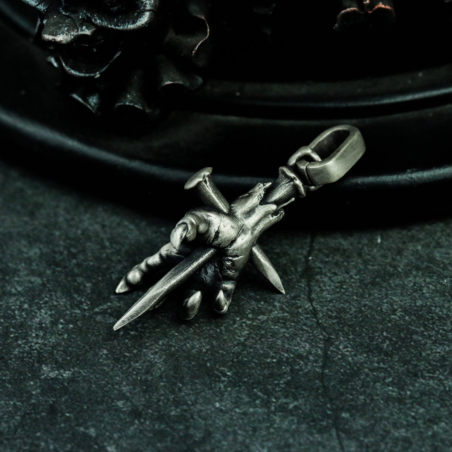 Ghost Hand Cross 925 Silver Pendant Necklace, Devil Cross, Devil Hand Silver Handmade Gift - SATANHORN
