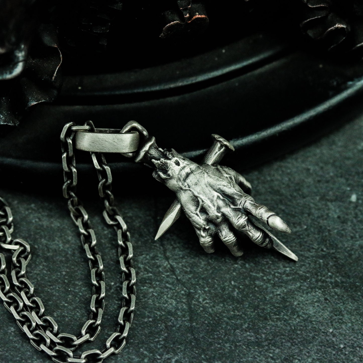 Ghost Hand Cross 925 Silver Pendant Necklace, Devil Cross, Devil Hand Silver Handmade Gift - SATANHORN