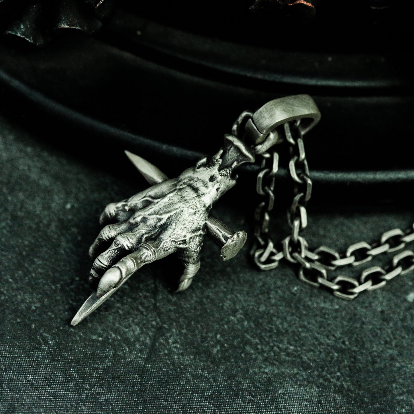 Ghost Hand Cross 925 Silver Pendant Necklace, Devil Cross, Devil Hand Silver Handmade Gift - SATANHORN