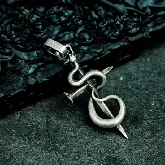 Snake cross 925 silver pendant necklace, viper cross, devil shizij silver handmade gift