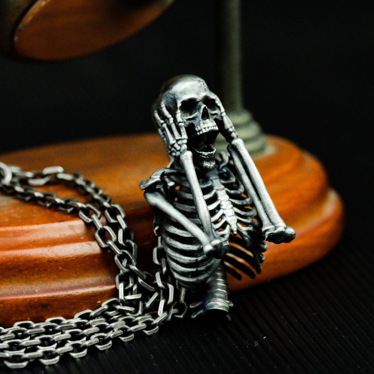 The Scream" skull version 925 silver pendant necklace, Munch Skrik art painting design handmade silver jewelry gift - SATANHORN